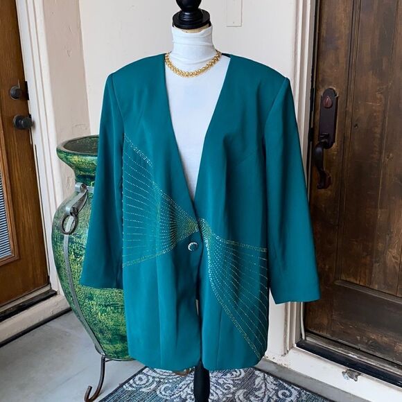 Jackets & Blazers - Emerald green beaded special occasion jacket size 24 by Harmony